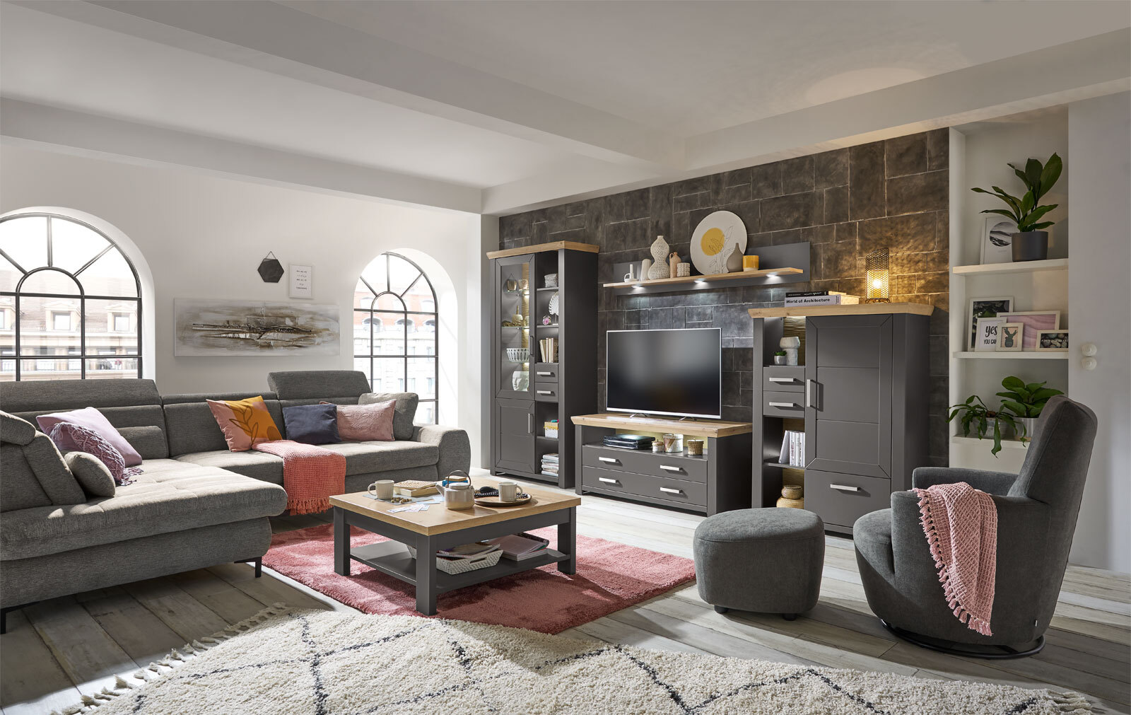 set one by Musterring Couchtisch YORK 64 anthrazit /Eiche Artisan