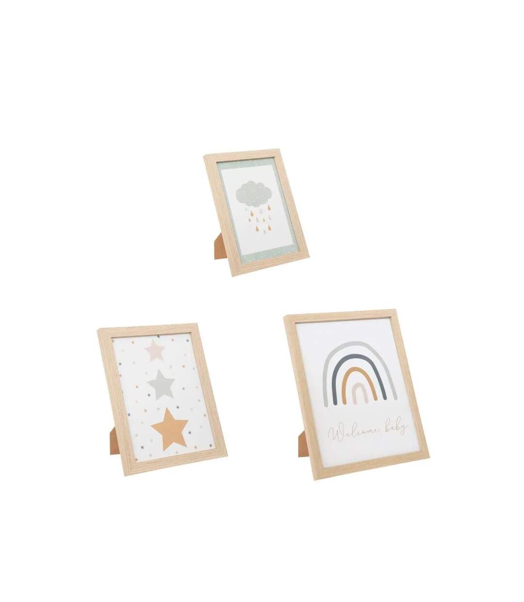 Lot de 3 Cadres Photos Bébé 40cm Beige & Blanc