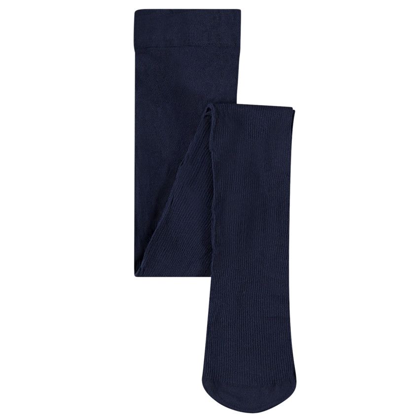 Collant fin uni effet côtelé pour fille - Bleu marine