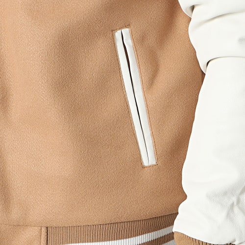 Veste Teddy Capuche Camel Blanc
