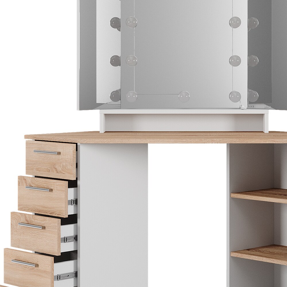 Vicco Eckschminktisch Frisiertisch Frisierkommode Sofia Weiß Sonoma Spiegel LED 128x142 cm modern Ablage