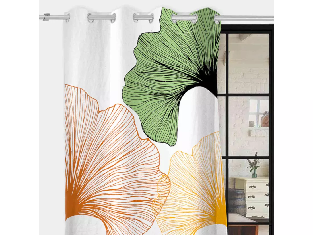 Rideau à œillets Ginkgo imprimé placé 132x250 cm