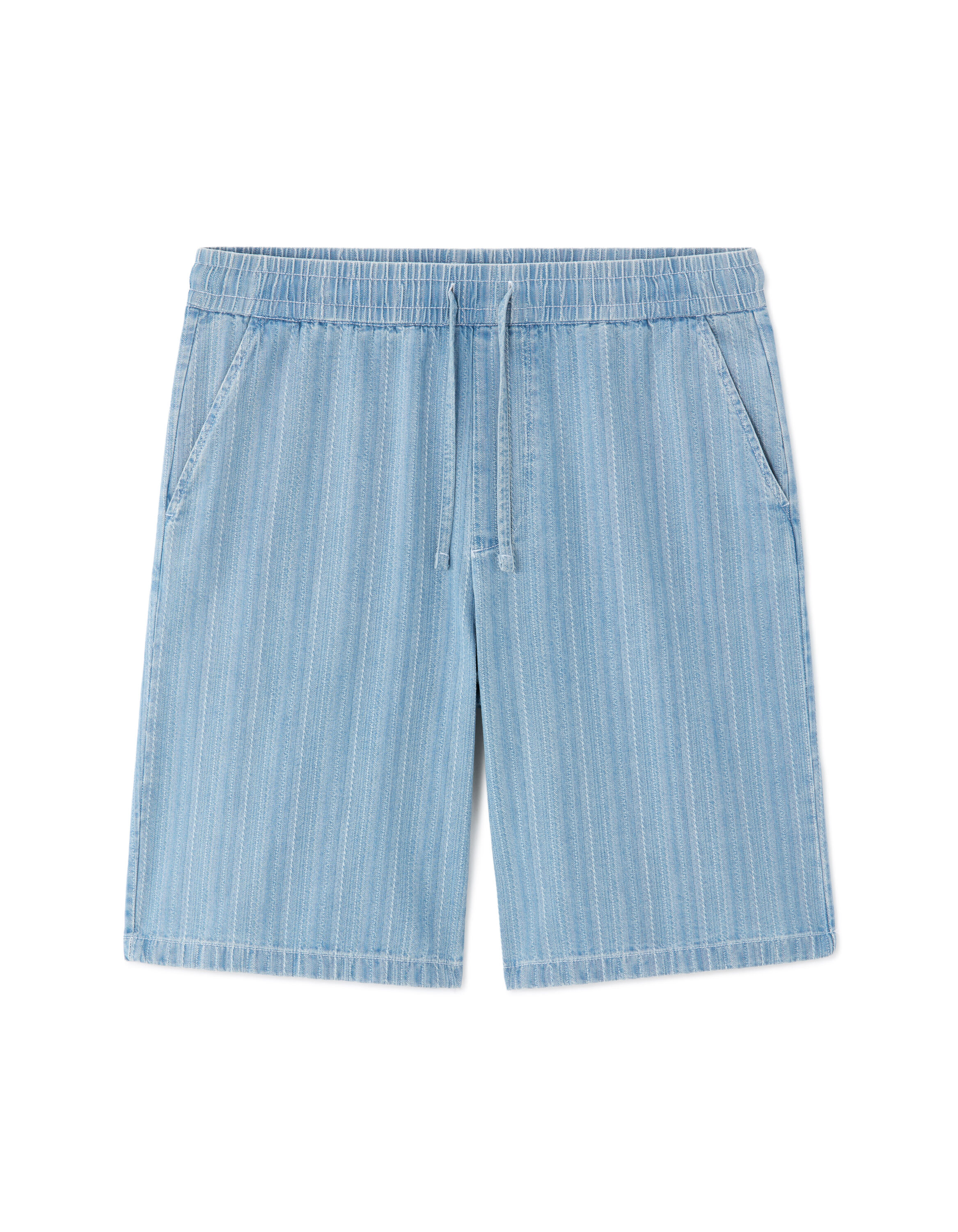Bermuda loose en jean rayé - bleu