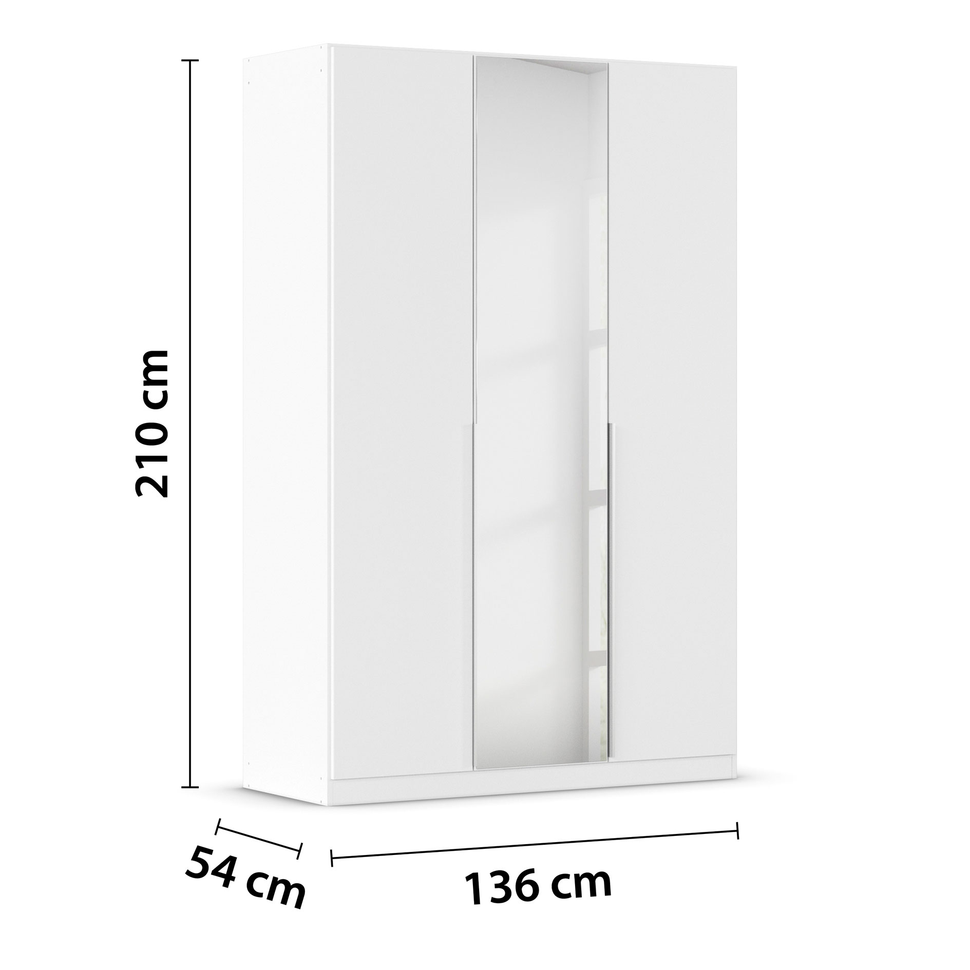 Drehtürenschrank - alpinweiß - Kristallglasspiegel - 3-türig - 136x210 cm