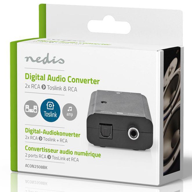 Nedis ACON2508BK audio converter stereo RCA naar Toslink + Coax