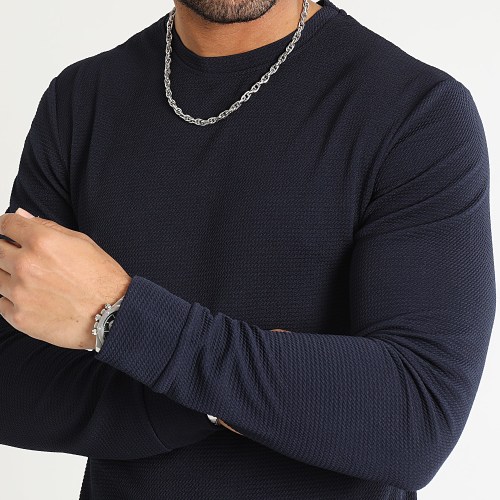 Tee Shirt Manches Longues Texturé Waffle 0557 Bleu Marine