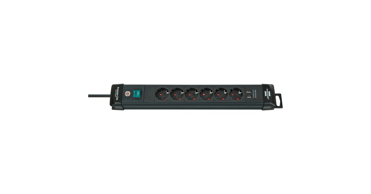 BrennenstuhlPremium-Line stekkerdoos 6-voudig + 2x USB stekkerdoos  (Zwart, 3 meter)