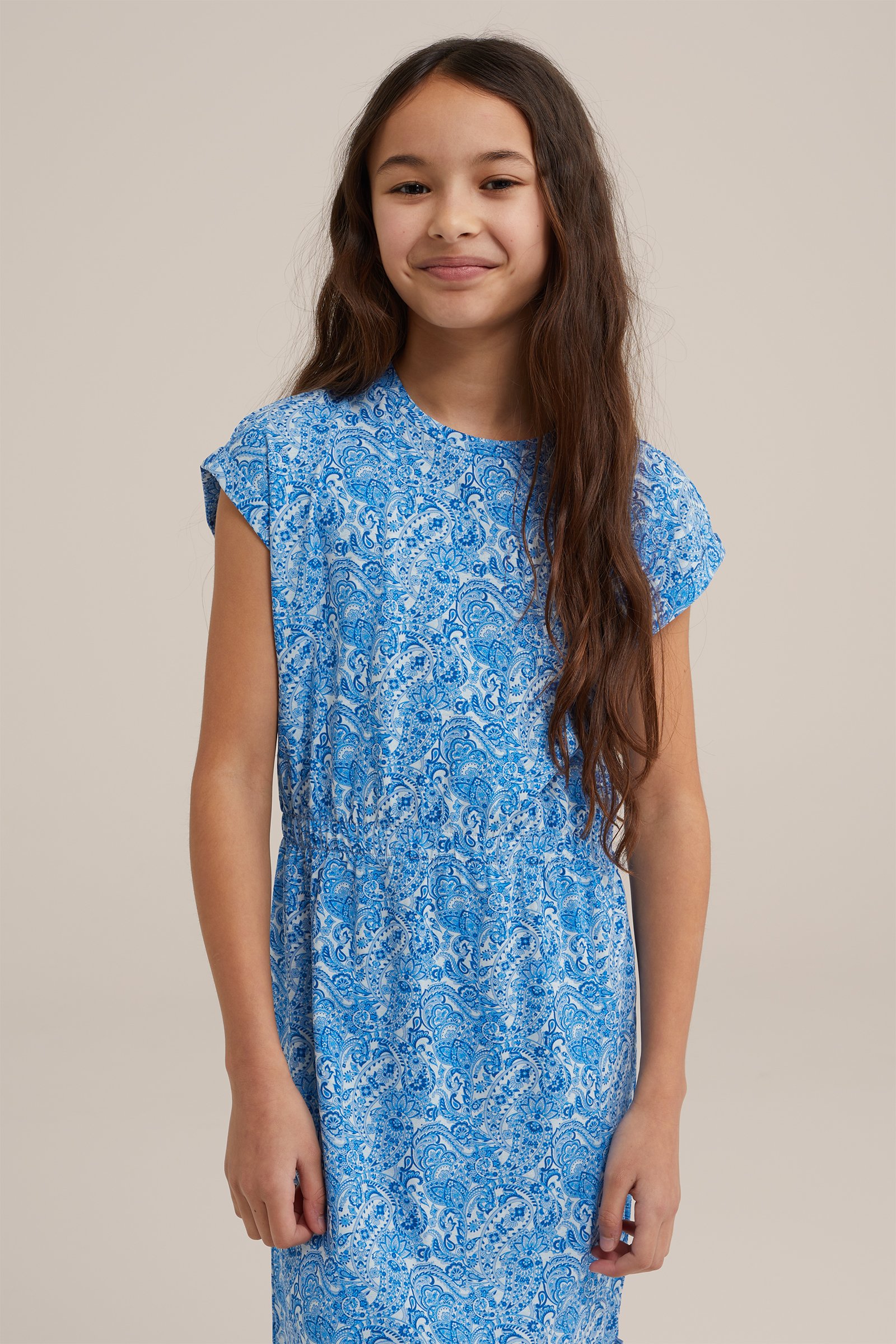 Meisjes jurk met dessin WE Fashion Blauw