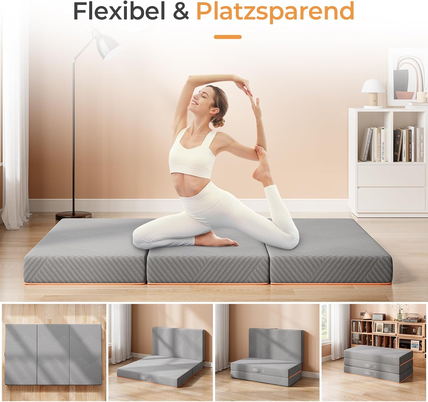 Vesgantti Klappmatratze Gästematratze 90x200cm, Höhe 15cm, 3-teilige Gel Schaumstoff Faltmatratze für Reisen, Camping, Boden, Gästebett, waschbarem Bezug Faltbare Matratze Öko-Tex Zertifiziert