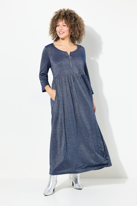 Jersey-Midikleid, Glitter, A-Linie, Rundhals, 3/4-Arm