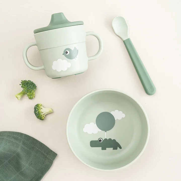 Done by Deer - Foodie Geschirr-Set, Happy Clouds, grün (3er-Set)