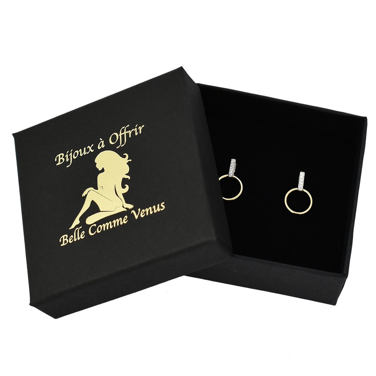 Boucles d'oreilles cercle barre sertie d'oxydes de zirconium Plaqué or 750 3 microns 2 tons