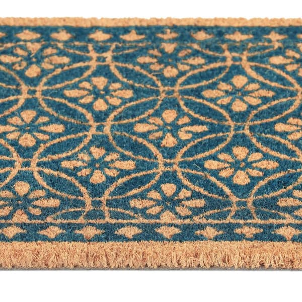Kokosfiber dørmatte med blomsterdesign