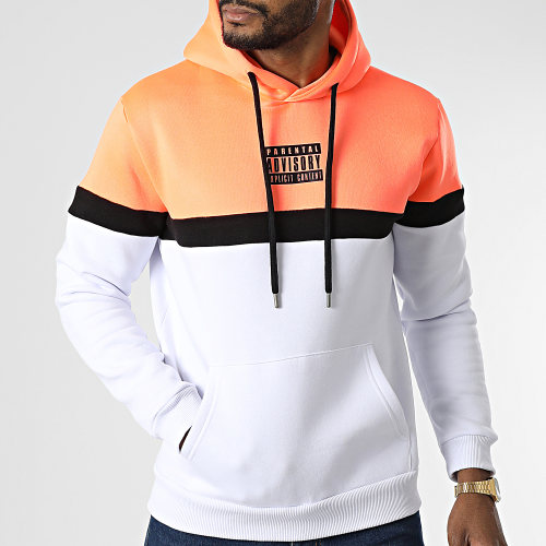 Sweat Capuche Logo Tricolore Orange Fluo Blanc Noir
