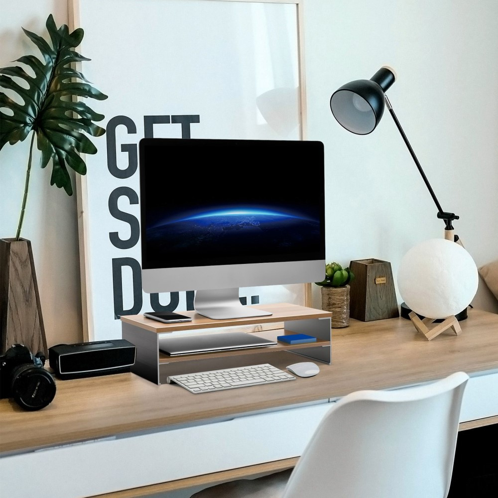 (50x14cm) 2in1 Dual Holz / Alu Betttisch Schreibtisch Ständer Halterung für Apple iMac / Macbook / Laptop / PC-Monitore - Braun