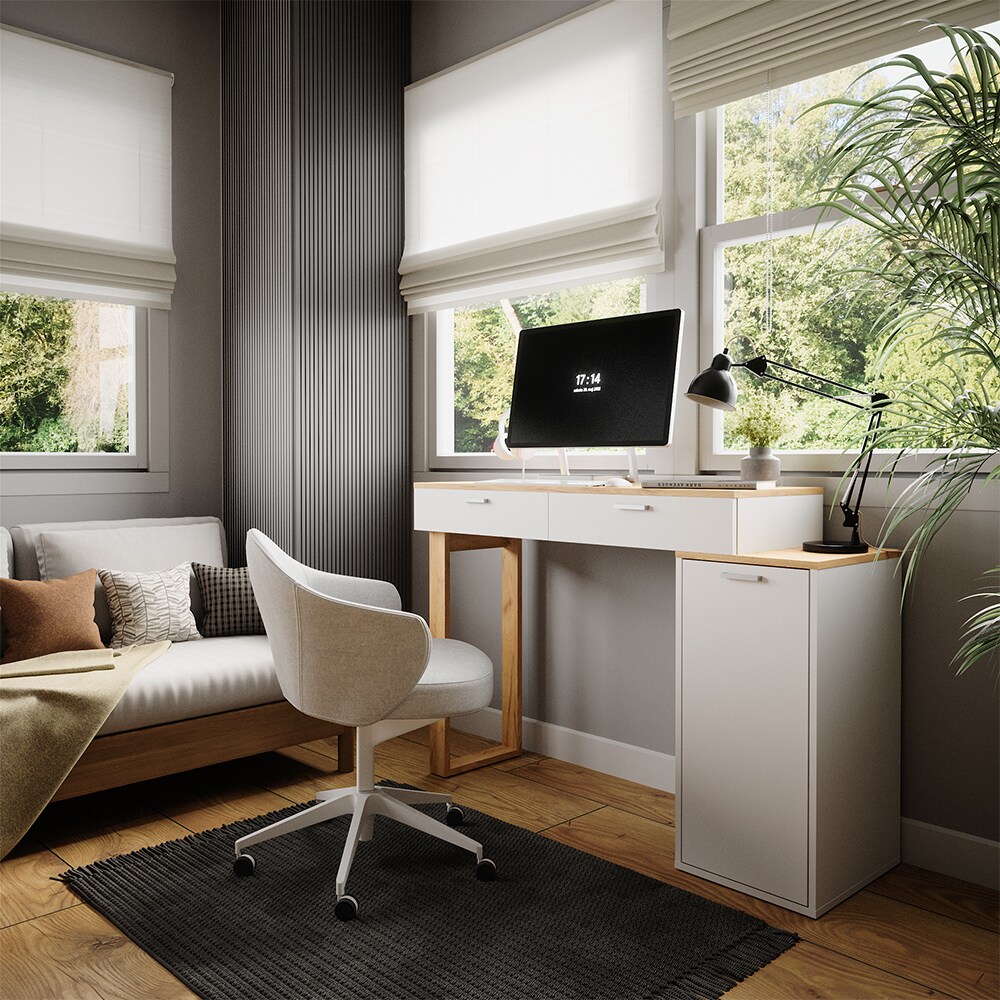 Vicco Schreibtisch Regina Weiß Eiche 130 x 40 cm mit 2 Schubladen