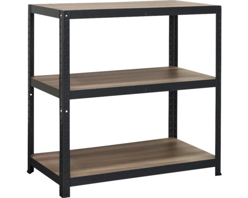Stellingkast, opbergtafel, mat zwart, 88x90x45 cm, 3 houten planken, draagvermogen 525 kg
