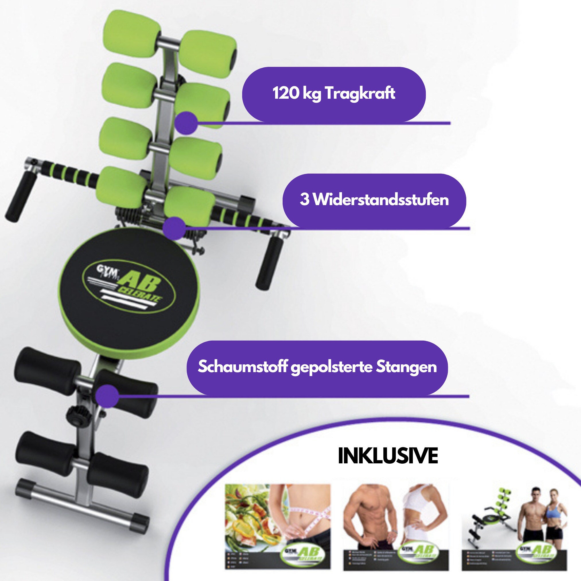 Gymform® Bauchtrainer - Bauchmuskeltrainer mit Trainingsbänder AB Celerate SET