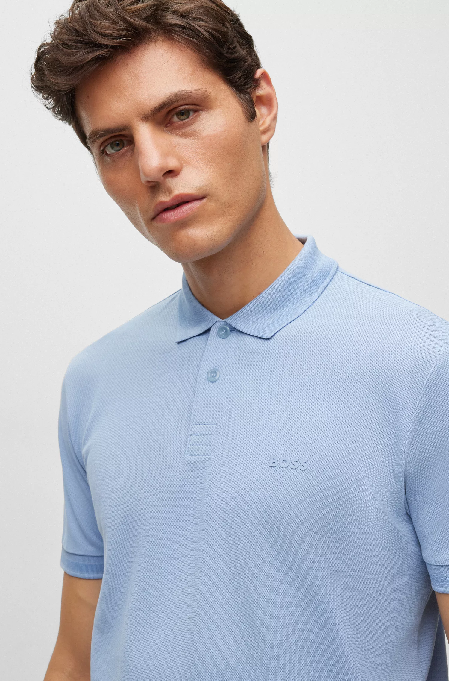 Camisa polo BOSS verde em piqué de algodão com logotipo tonal.