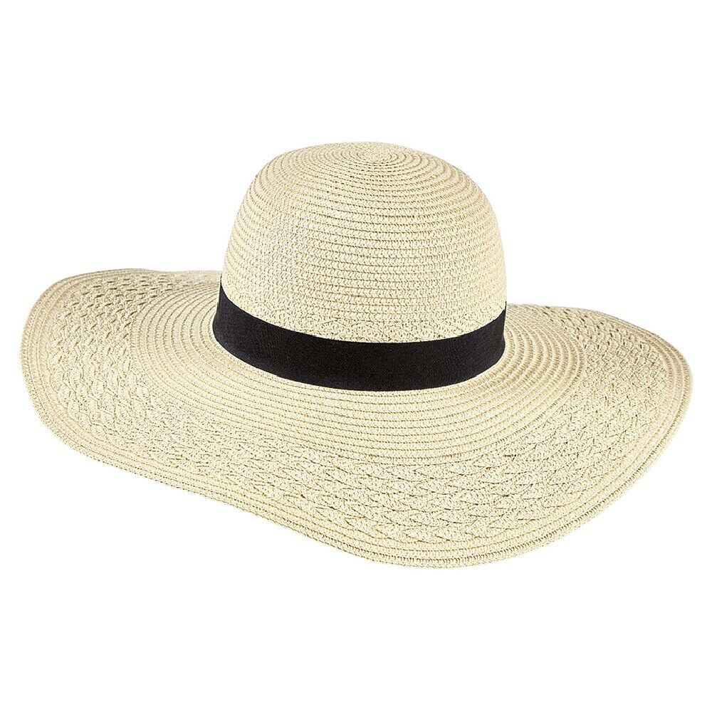 Chapeau capeline beige et son ruban noir