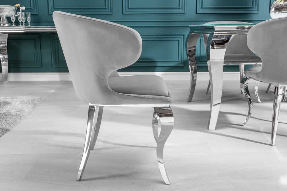 Eleganter Stuhl MODERN BAROCK II edel-grau Samt Edelstahlbeine