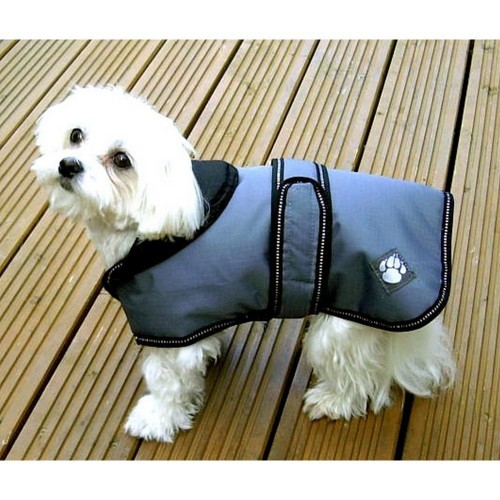 Casaco de luxo semi-impermeável para cães na cor azul claro.
