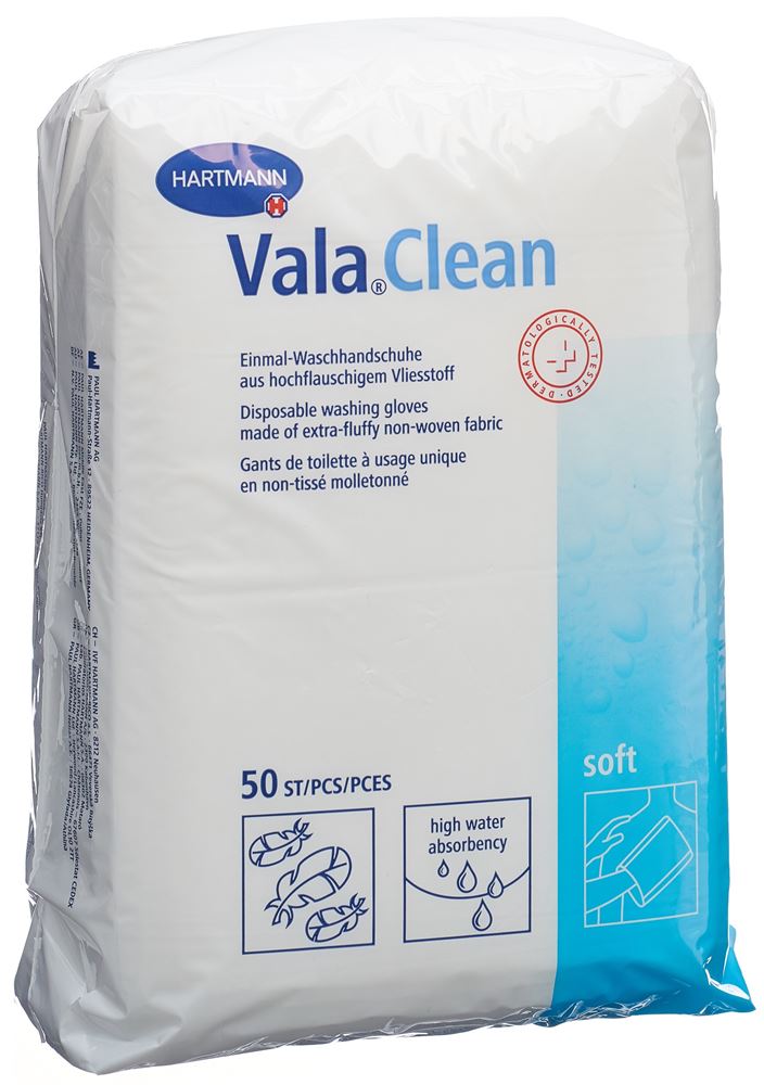 VALACLEAN Soft Einmal Waschhandschuh<br>50 Stück, 15.5x22.5cm