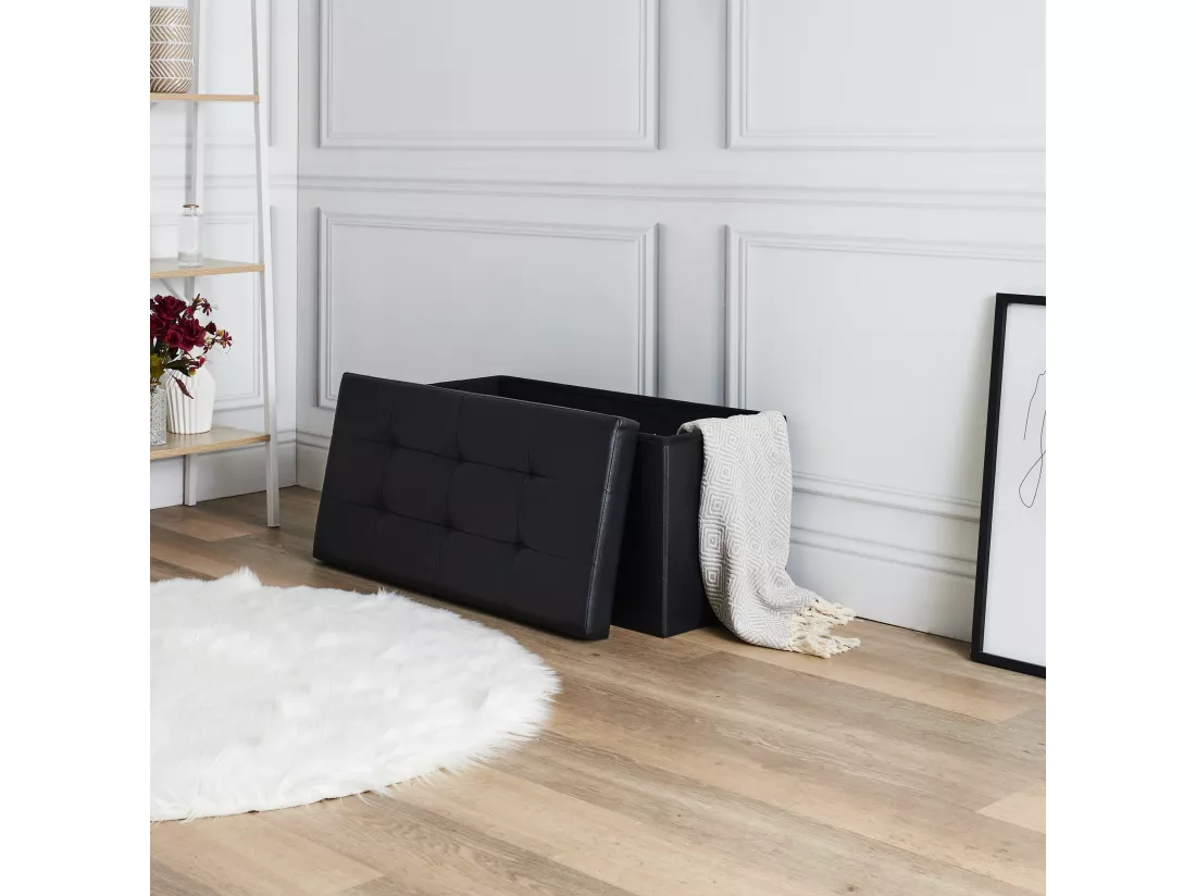Coffre Banc Pliable Pu Noir
