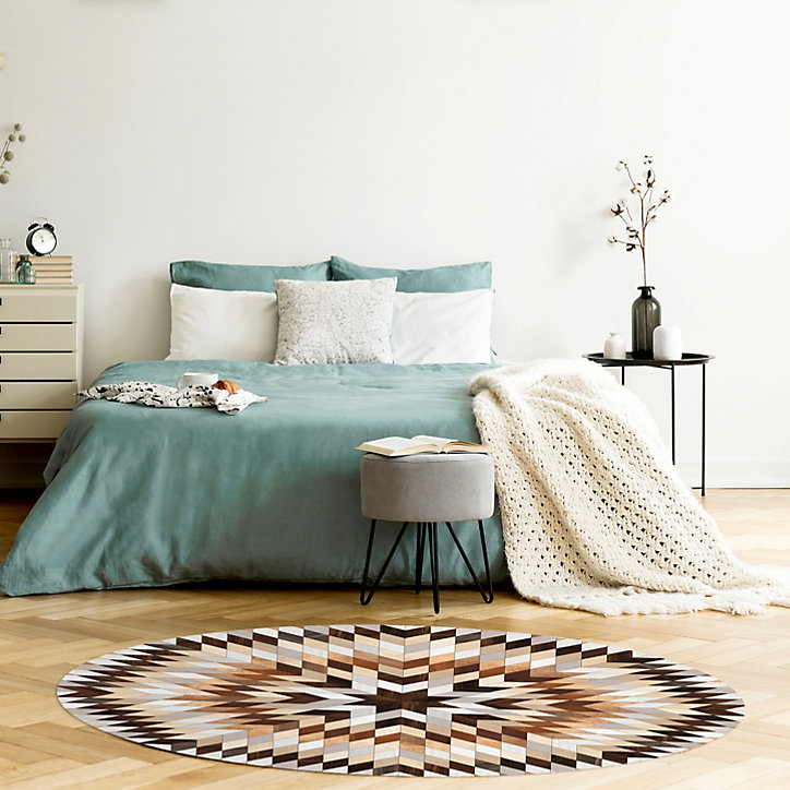 Tapis vinyle rond motif chevrons naturels & bois ⌀99cm x ep 2mm