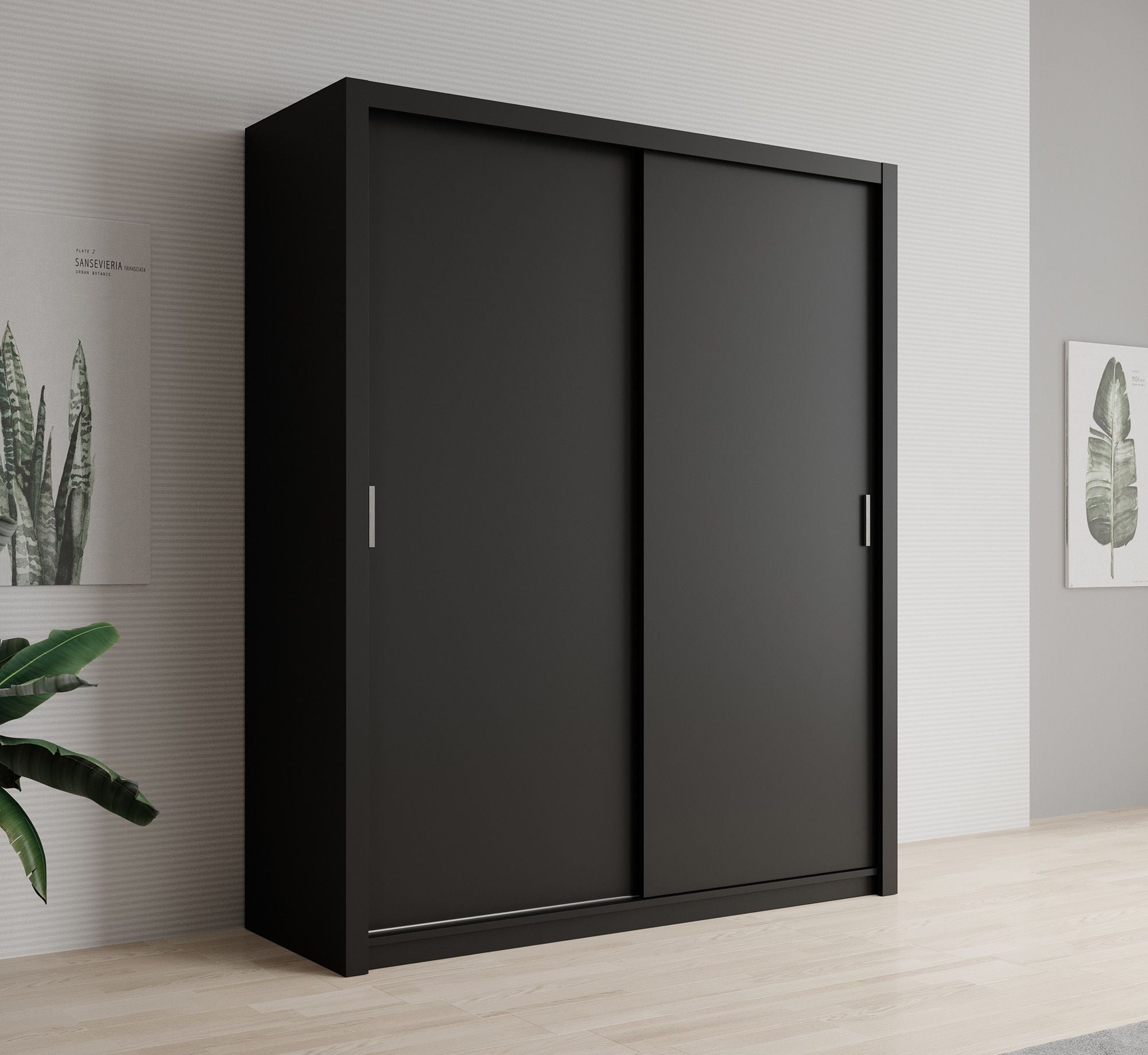 Blake - Kledingkast met schuifdeuren - Zwart - 180x62x215 cm
