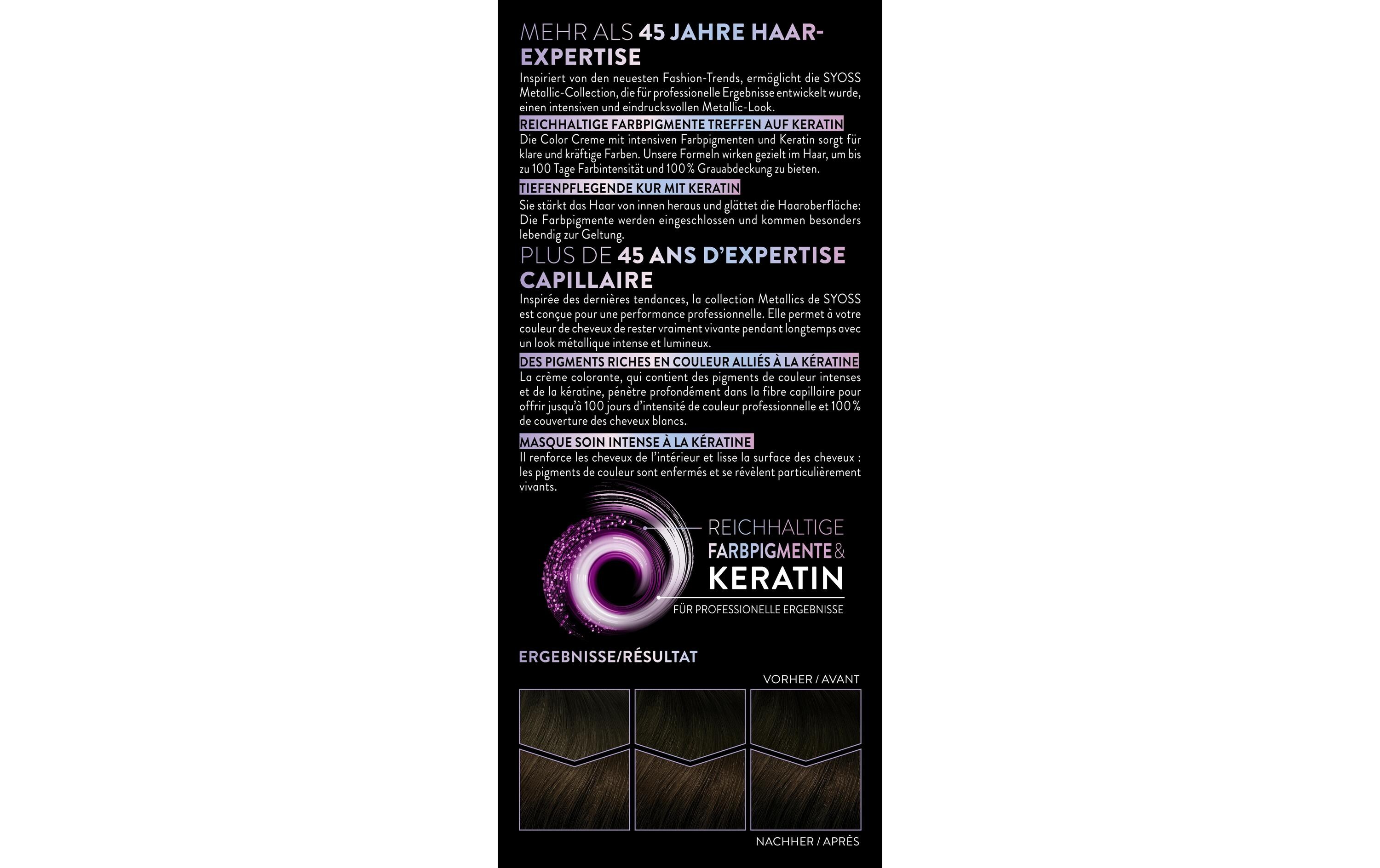 Haarcoloration 3-89 Bronze CoffeePermanente Coloration mit Keratin für leuchtende Metallic-Reflexe