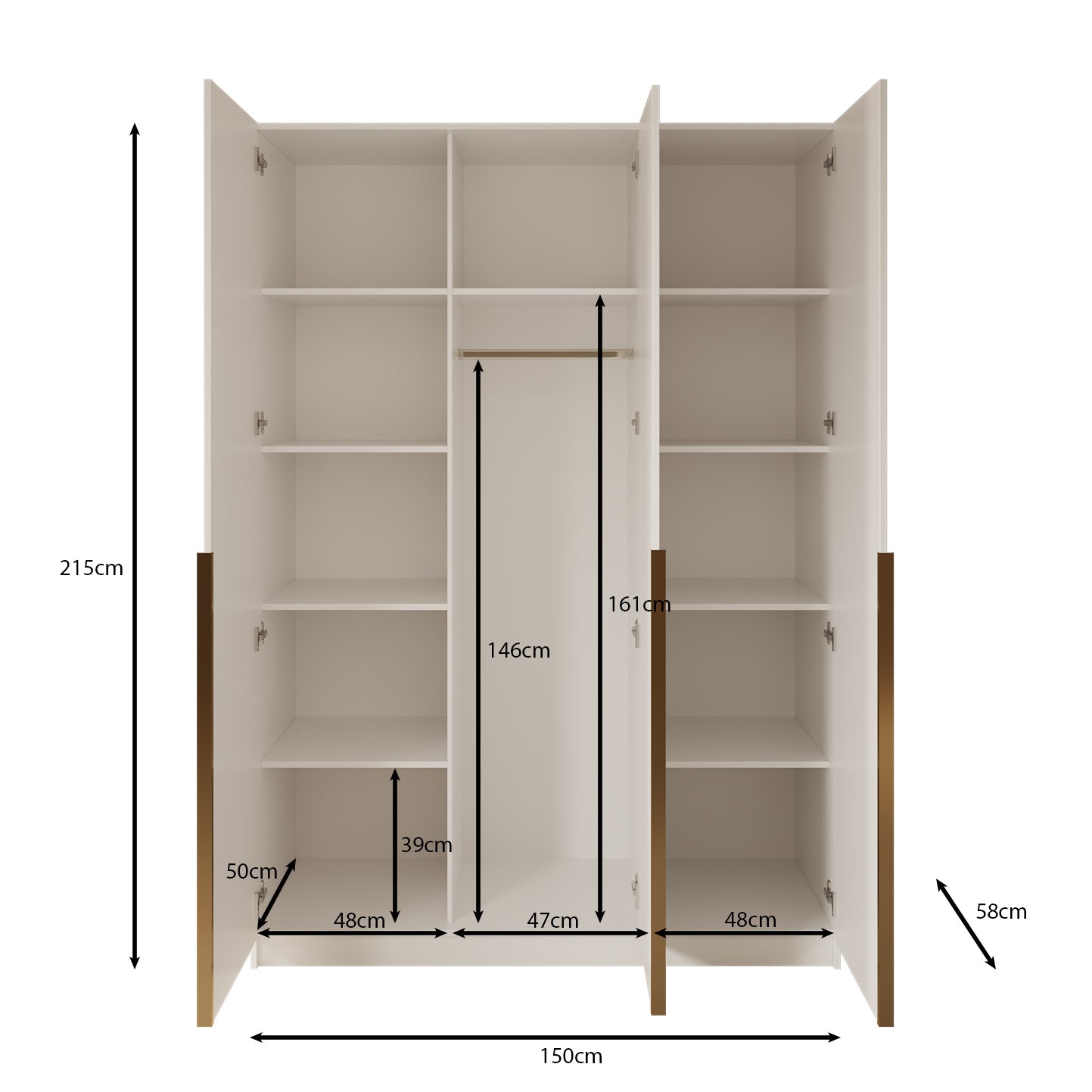 Sabre - Kledingkast 3-deurs - Zwart - 150x58x215 cm