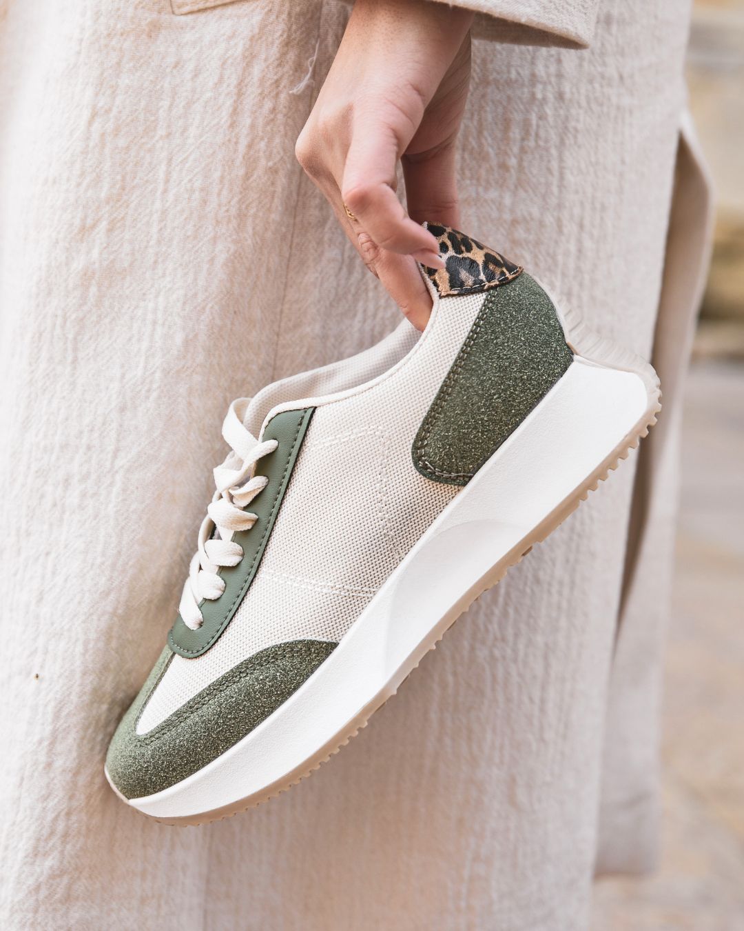 Basket femme kaki à lacets en toile - Opaline