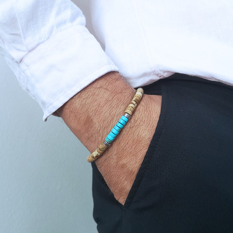 Bracelet Perles Heishi Jaspe Et Turquoise-enfant-12cm