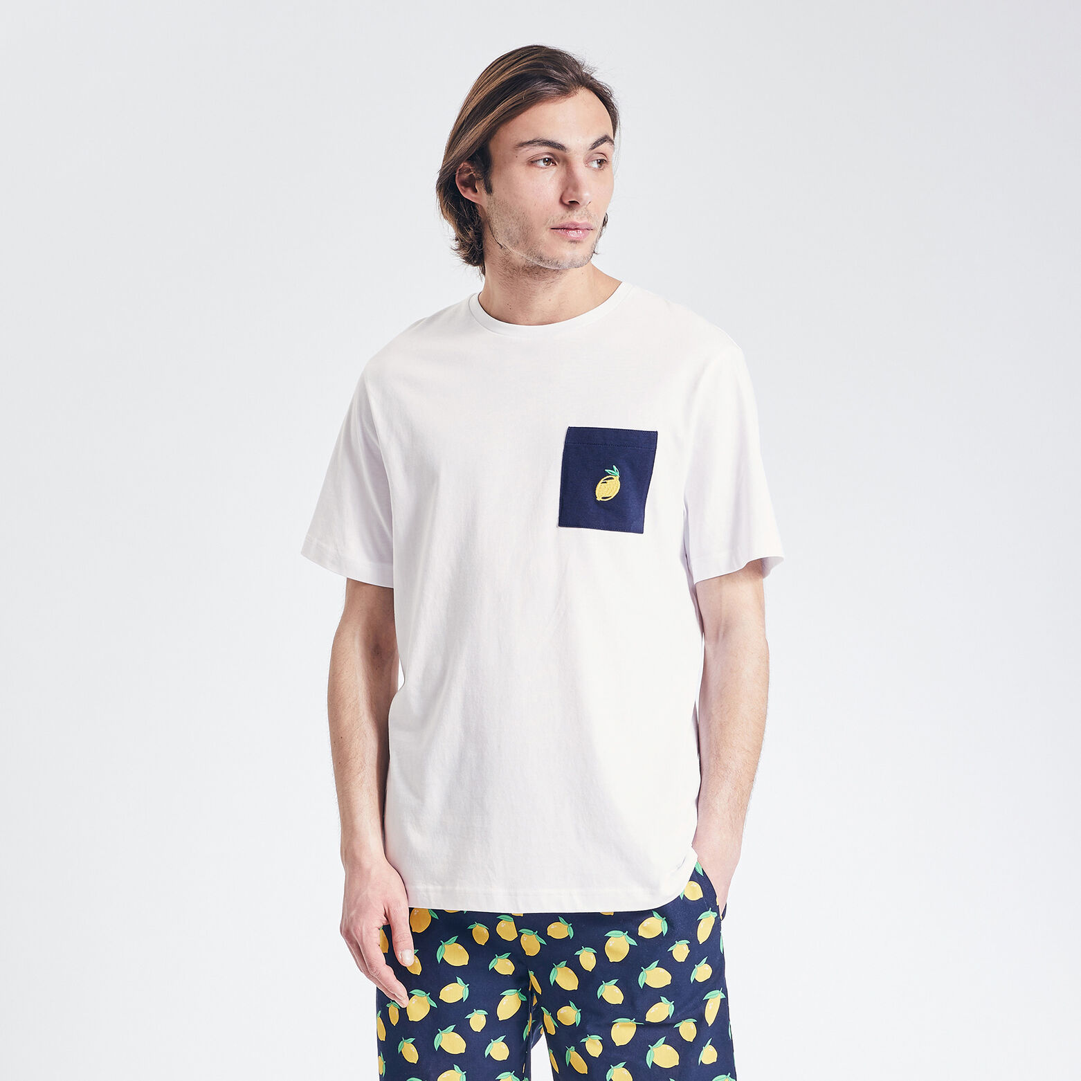 Tee shirt de pyjama avec poche poitirine fantaisie Blanc