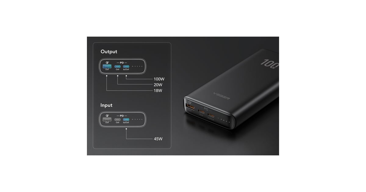 VEGERT100 powerbank 20.000 mAh  (Zwart)