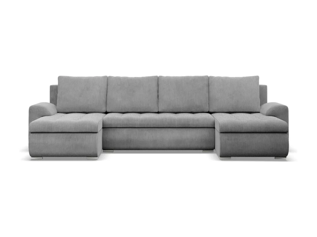 Canapé d'angle en U avec fonction sommeil, 2 méridiennes, Cord - Gris