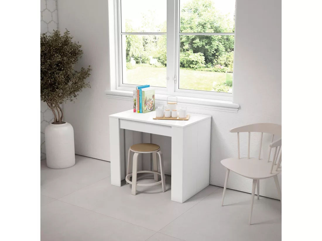 Table console extensible, 300, Pour 14 personnes, Table à Manger, Blanc