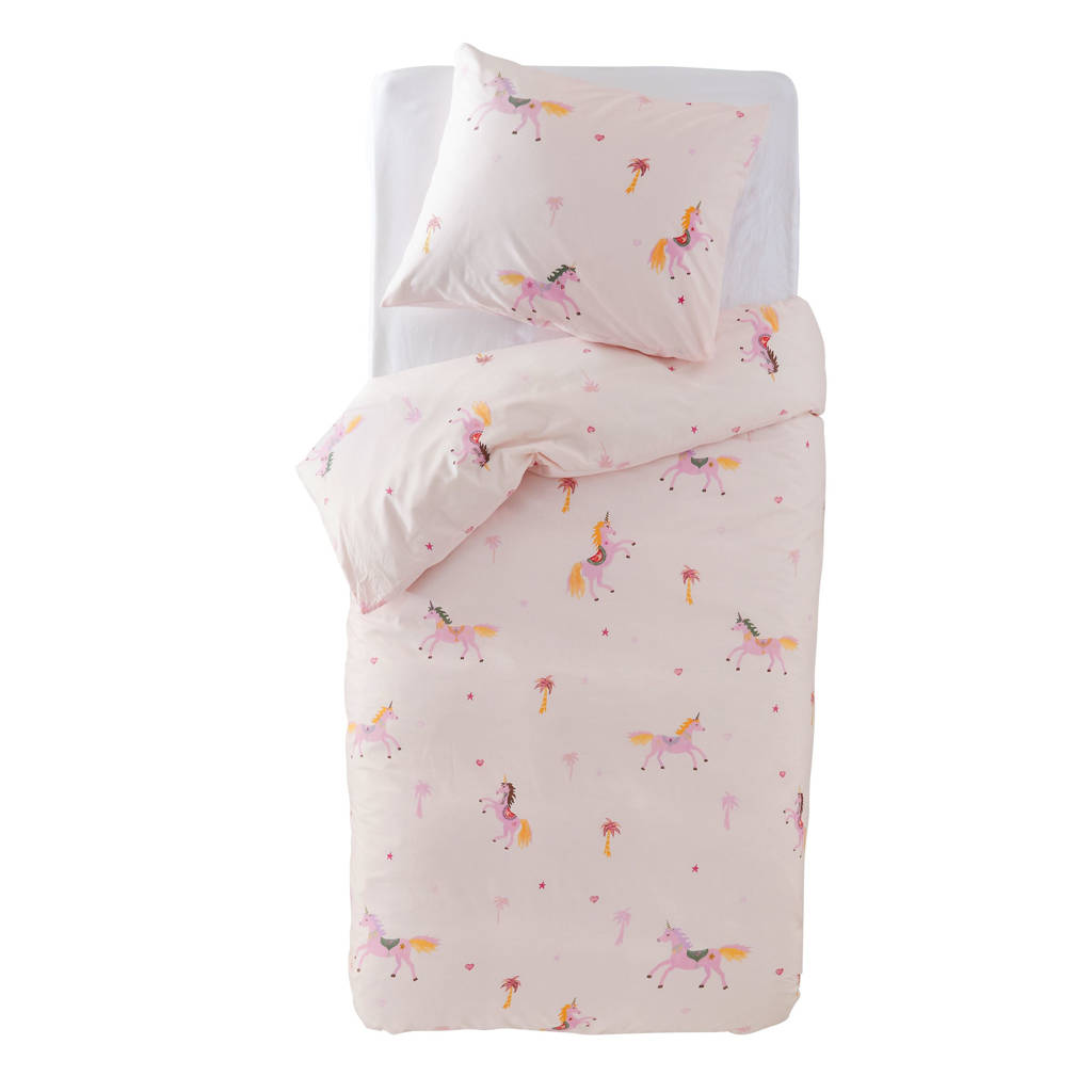 katoenen dekbedovertrek 1-persoons unicorn circus (140x200 cm) (roze)