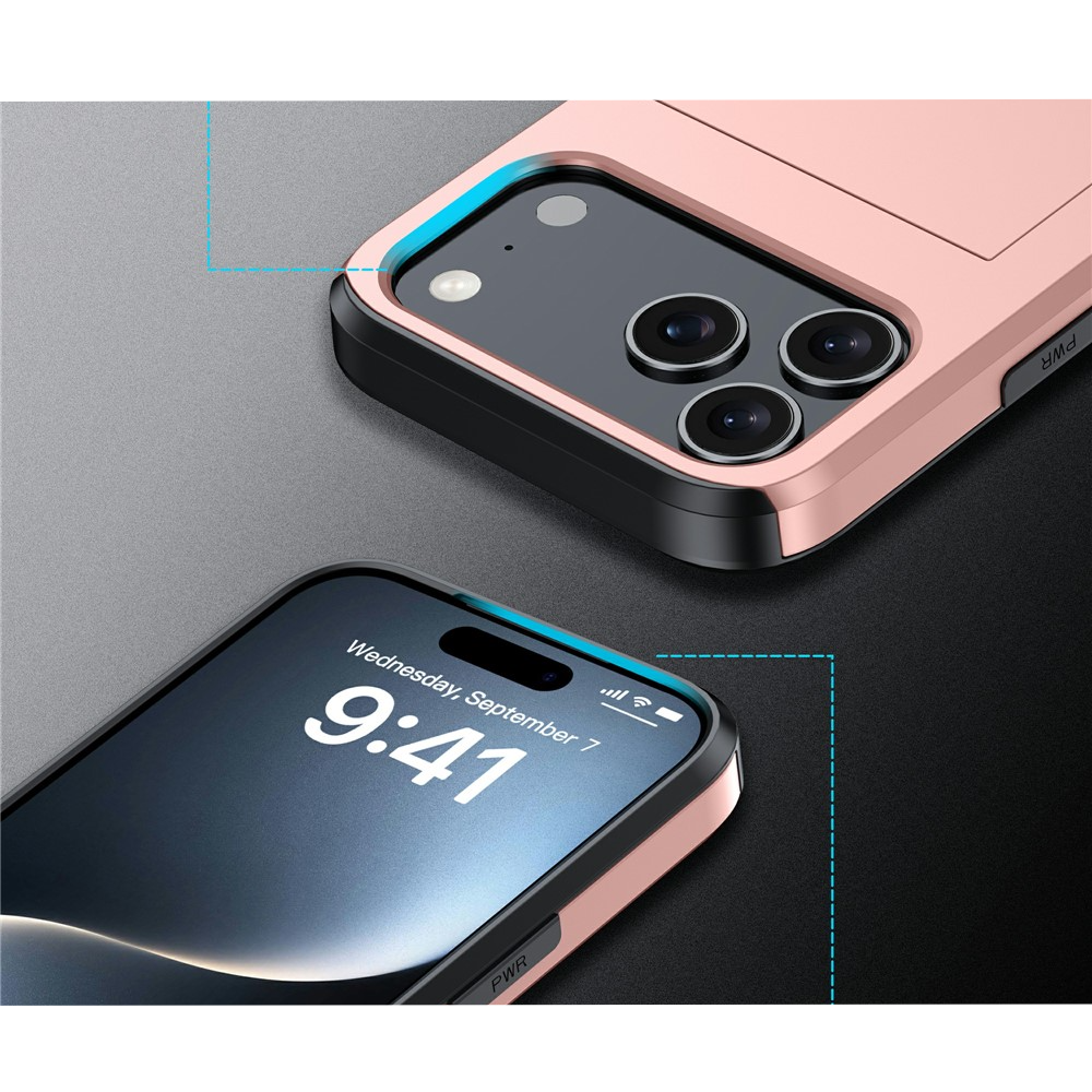 iPhone 17 Pro Hybrid Hardcase Hülle mit integriertem Karten Portemonnaie (aufschiebbar) - Schwarz