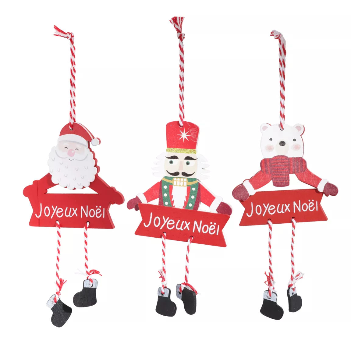 Lot de 3 Figurines de Noël à suspendre (H14 cm) Pantins Rouge
