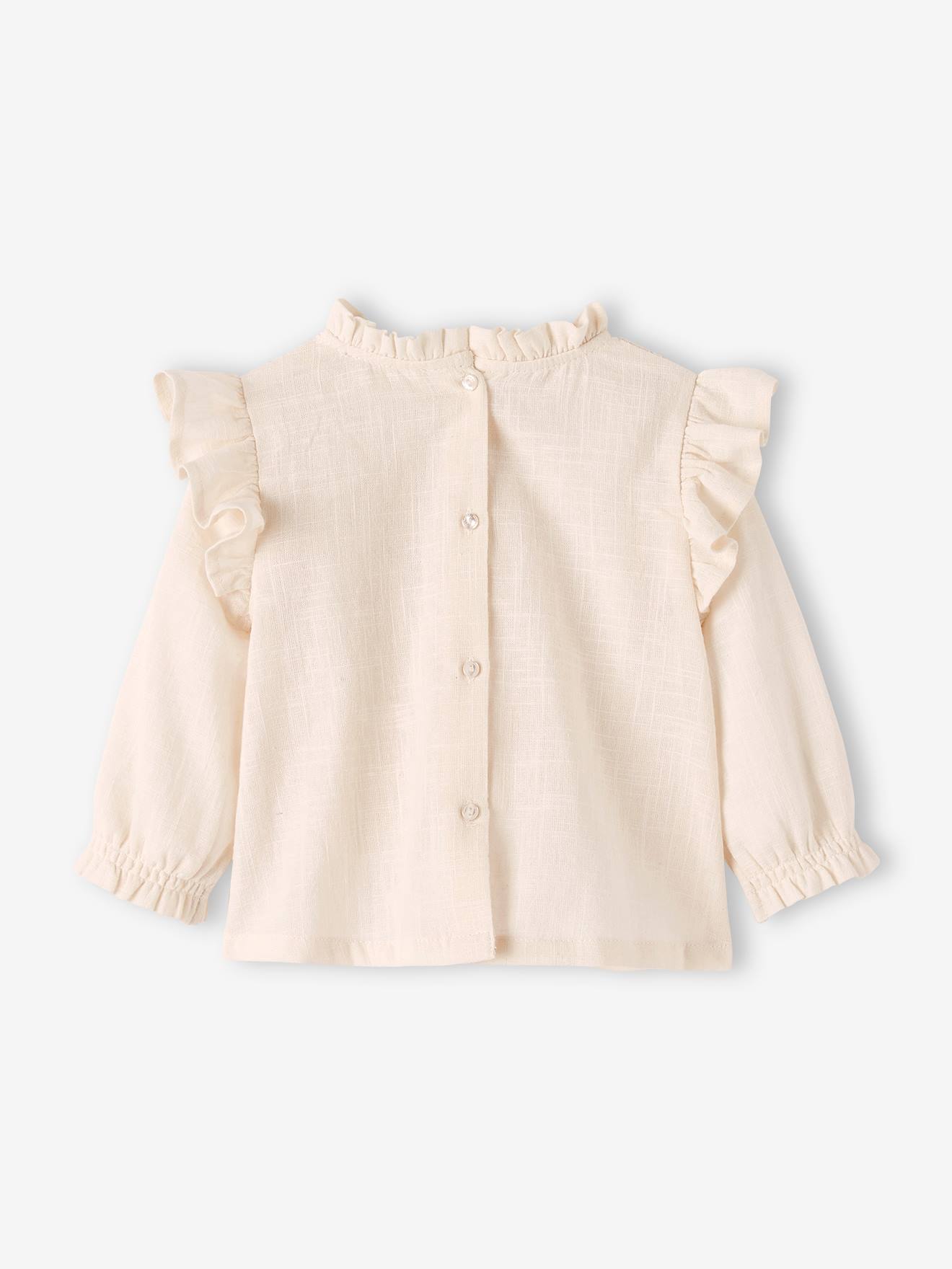 Blusa com babado em tecido texturizado, rosa bebê para maquiagem