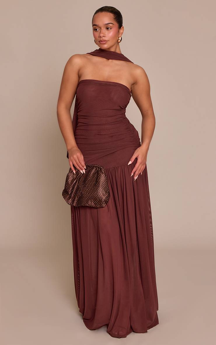 Chocolat Robe Maxi Taille Basse Avec Foulard Froncé Shape