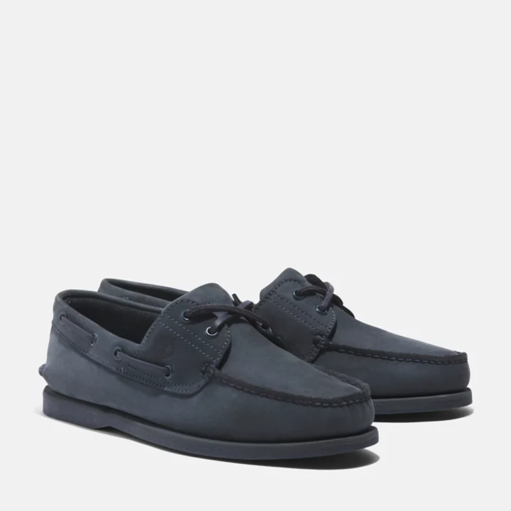 Chaussures bateau classique en cuir pour homme en bleu foncé