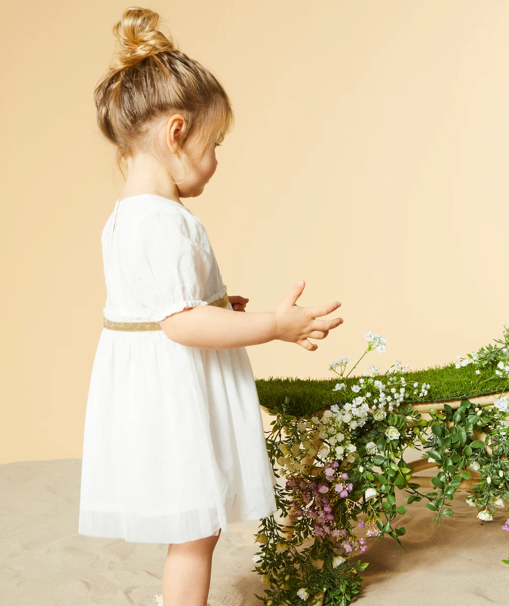 ROBE MANCHES COURTES BÉBÉ FILLE BLANCHE AVEC TULLE