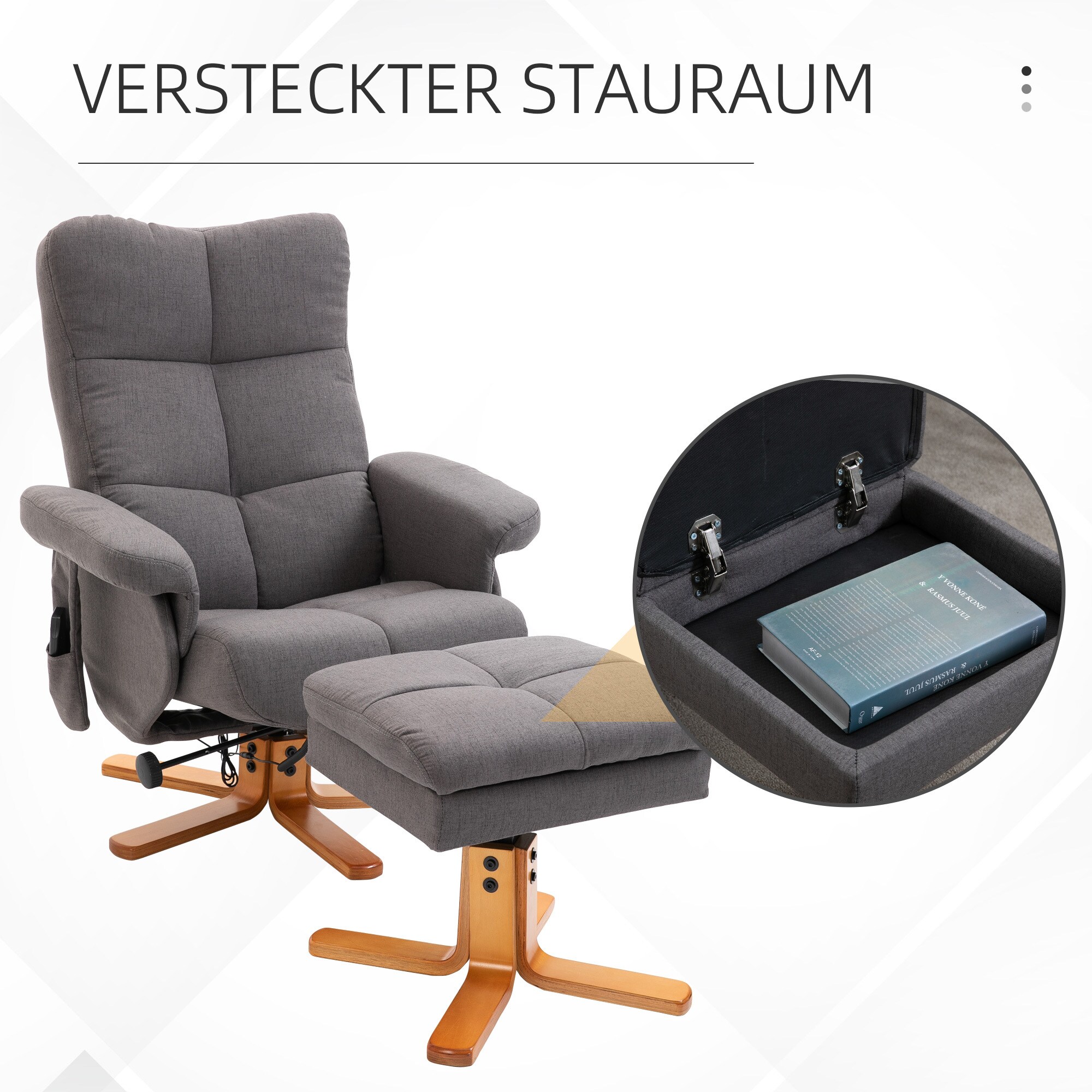 HOMCOM Massagestuhl mit Fußhocker und Stauraum B80 x T86 x H99 cm, B80 x T118 x H83 cm