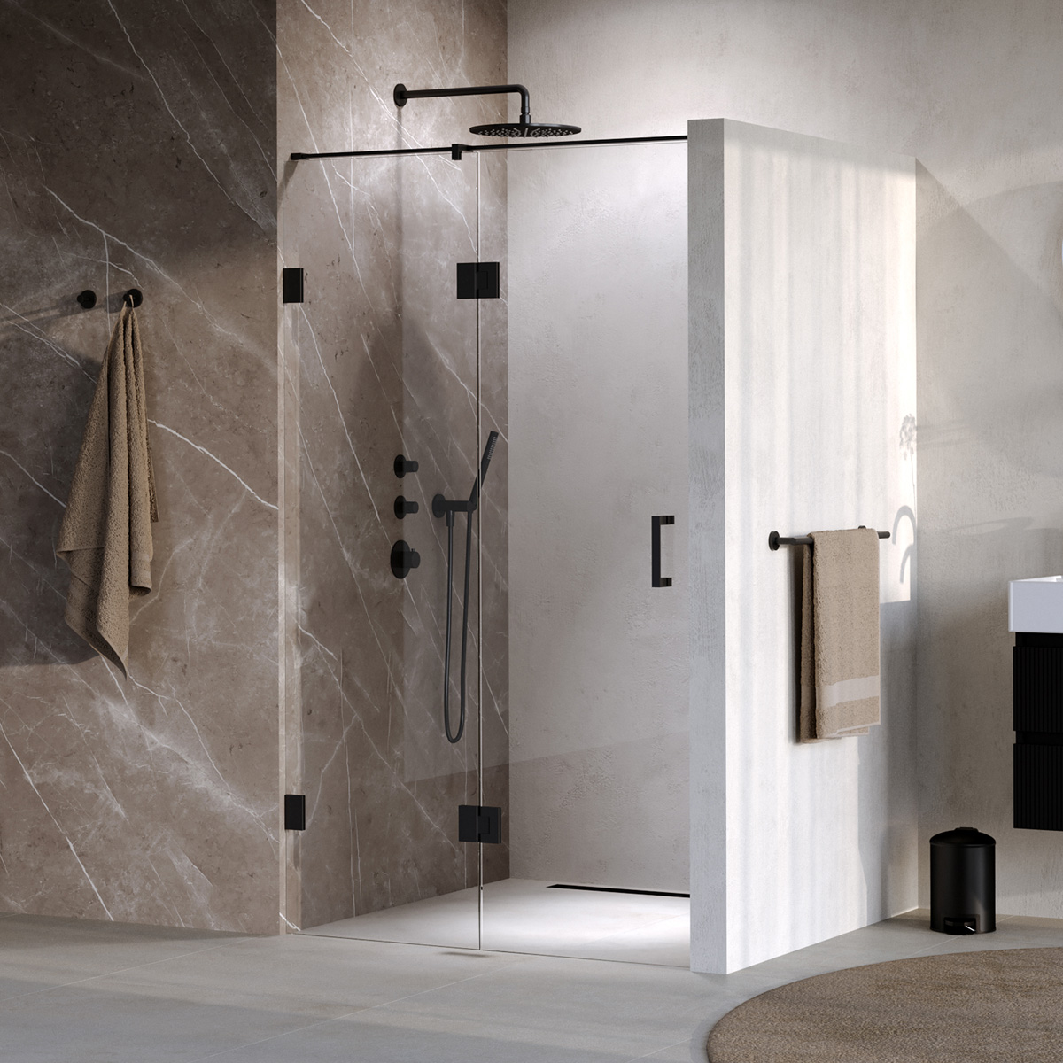 Brauer Void profielloze nisdeur 110cm met draaideur 60cm aan glas zwart mat