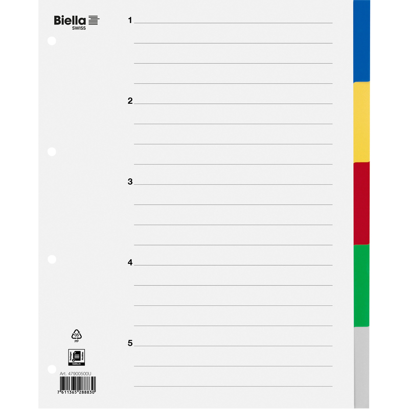 Biella Register mit Indexblatt, A4+, 5-teilig