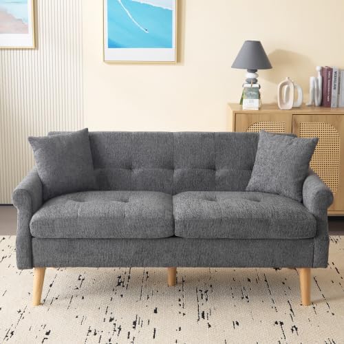 Merax Kleines Doppelsofa aus Chenille-Stoff – Polstersofa mit dicken Kissen, ergonomischem Design, Massivholzbeinen – Ideal für Wohnzimmer, Schlafzimmer & kompakte Räume