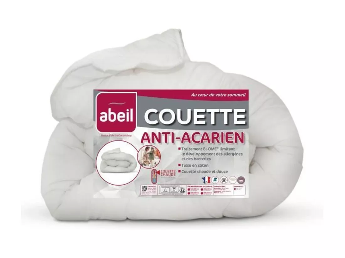 Couette anti-acariens - 220 x 240 cm - Chaude - 400 g/m2 2 personnes - Blanc - ABEIL